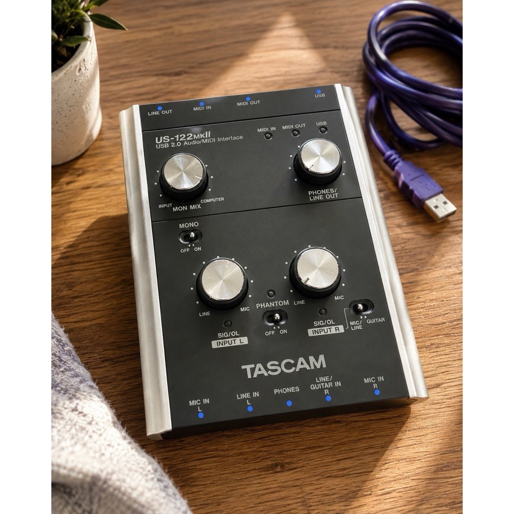 TASCAM US-122MKII USB 2.0 Audio MIDI Interface w/ USB Cable Recording Podcast